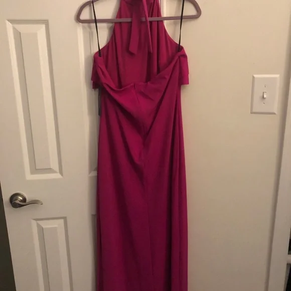 NWT BEBE Pink Gown | DOUBLE RUFFLE HALTER NECK GOWN - Picture 7 of 8